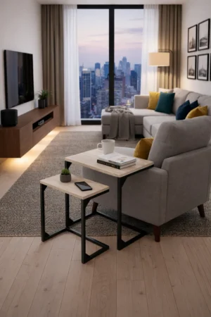 Shura C-Side Nesting Table in Distressed White