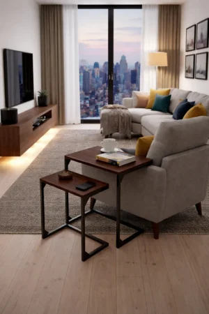 Shura Nesting C-Side Table In Walnut Brown